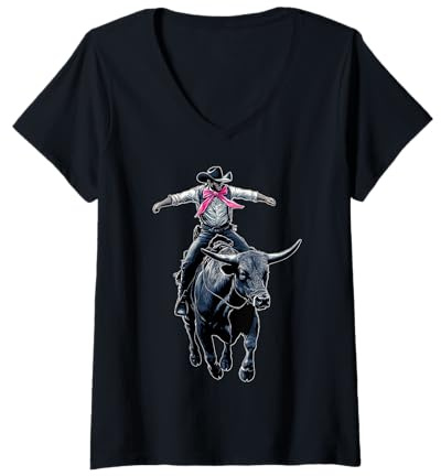 Womens Coquette Bow Bull Rider Bull Riding Girl Mom Mother's Day V-Neck T-Shirt