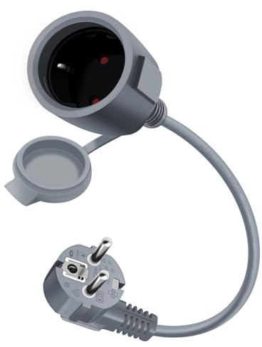 HuaLiSiJi Cable Extensión Schuko 90 Grados 16A 250V Cable Alargador Schuko Macho y Hembra 2AC IP44, para Uso al Aire Libre o en Interiores, en el Hogar, en la Oficina (Gris, 0.3 m)