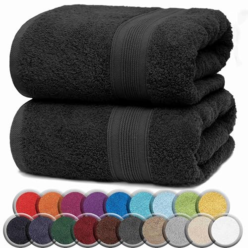 NatureMark Premium Badetücher/Duschtücher aus 100% Baumwolle, weich, langlebig, mit Aufhängeschlaufe – 2er Pack, 100x150 cm, Schwarz