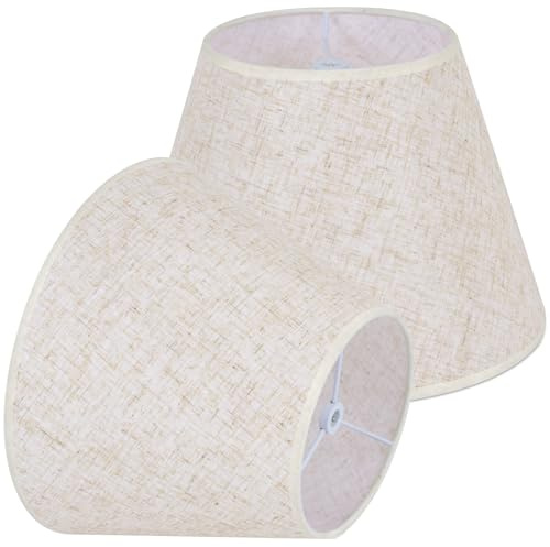 Beige Lamp Shades Set of 2 for Table Lamps, 6 Top x 10 Bottom x 7 High Linen Small Lamp Shades,Beige Modern Fabric Lampshades, Replaceable Spider Fitter Home Decor Shade