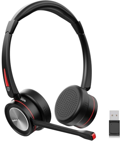 Beebang Headset mit Mikrofon Kabellose, Bluetooth Headset für PC Laptop, Noise Canceling Wireless mit Mikrofon Stummschaltung & USB-Adapter für Computer Teams Telefon Call Center Büro
