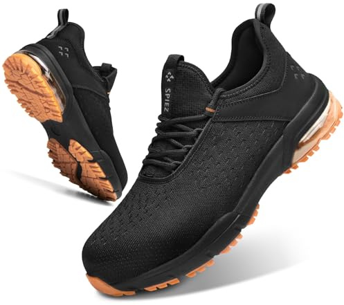 SPIEZ Chaussures de sécurité pour Hommes et Femmes - Embout Composite Non métallique à Coussin d'air, Design de Chaussure de Mode légère, enfilage Mains Libres, Noir Orange EU 39