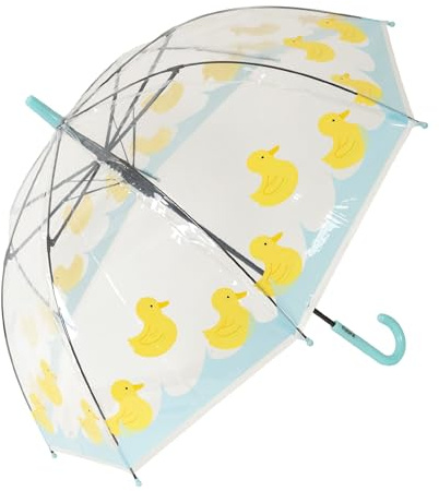 Fisura – Paraguas transparente niño “patos” amarillo y azul. Paraguas infantil cúpula con apertura automática. Regalo para niños. Diámetro de 67,5 cm.