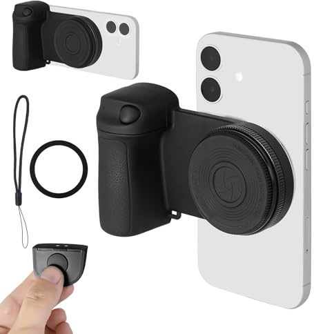 AURTEC Magnet. Handy-Kameragriff mit einstellbarem Aufhelllicht & Spiegel, Anti-Rutsch mit Bluetooth-Fernbedienung – für iPhones/Android, Magnetring & 1/4 Stativgewinde