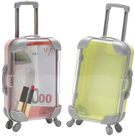 VOSSOT 2 Pcs Mini Koffer Geschenkbox,Reisegutschein Geschenk Verpacken mit Rollen und Griff, Mini Koffer Geschenkbox für Geburtstag Hochzeitkann Als Sparschwein,für Urlaubskasse & Reisegutschein