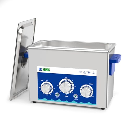 DK SONIC Industriell ultraljudsrengöring 4 l, 120 W ultraljuds-smyckesrengöring med justerbar funktion, timer och uppvärmning för mynt, glasögon, halsband, klockrengöring (inklusive korg)