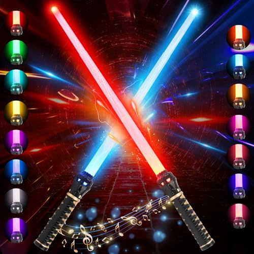 Glovios Spada Laser RGB 15 colori, 2 in 1 Spade Laser con Modalità Suoni Duello FX Spada Laser Giocattolo per Bambini, Combattente Galassia