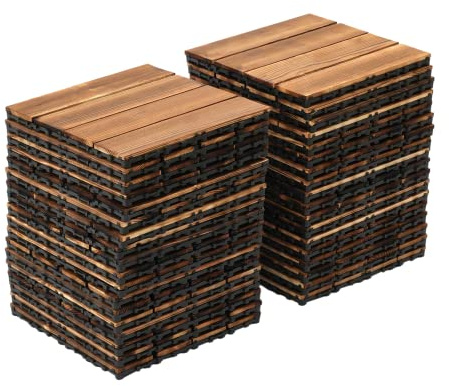OUBUBY 36 pièces Dalles de terrasse en bois 30 x 30 cm Brun Système à clic Parquet avec système à clic, 3,2 m² Imperméable Antidérapant Terrasses pour balcon Dalles à clic (Brun)