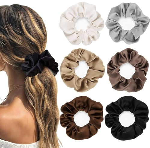 6 Stück Scrunchies Haargummi, Zopfgummi Satin Elastische Dicke Bänder Haargummi Pferdeschwanzhalter für Mädchen Damen (6 Farben)