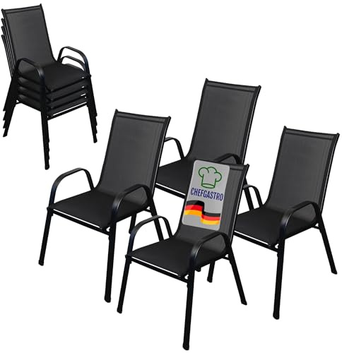CHEFGASTRO Gartenstuhl 4er Set stapelbar mit Armlehnen & hohe Rückenlehne HxBxT 93x69x61cm Sitzhöhe 43cm In- & Outdoor Metall Schwarz Stapelstuhl Balkonstühle Hochlehner Gartenstühle