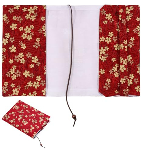 GLOBLELAND Fundas de tela roja para libros de tapa blanda con cinta, flor de cerezo dorado, lavable, tela suave, cubierta A5 para libros de 8.6 x 5.5 pulgadas, protector ajustable para cuaderno