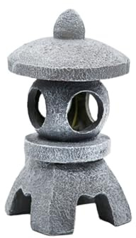 Opatiny Farol solar de pagoda para jardín, lámpara LED recargable con encendido y apagado automático, acabado de piedra de resina, color gris