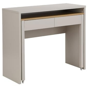 Vente-unique - Bureau Console Extensible avec 2 tiroirs - Beige et Naturel - LOAVIA - avec Rangement