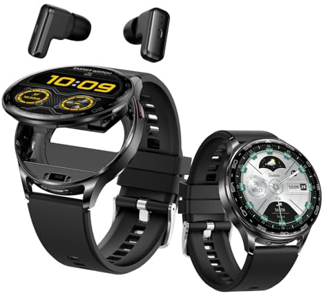 AIEK Montre connectée avec écouteurs pour homme et femme, écran rond de 1,39 pouces, tracker de fitness avec écouteurs Bluetooth, moniteur de fréquence cardiaque et moniteur de sommeil, pour Android