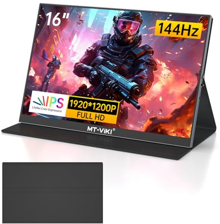 MT-VIKI 16’’ Portable Monitor 1920X1080 144Hz FHD IPS Portable Monitor for Laptop with Stand Ultra-Thin Second Screen for Laptop/PC/Mac/PS3/4/5/Xbox