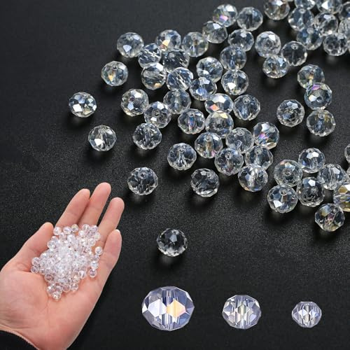 1100 Pz Perline Vetro per Braccialetti, Perline do Cristalli per Bigiotteria, 8mm/6mm/4mm Perle di Vetro di Cristallo per infilare, braccialetti, acchiappasole, creazione di gioielli fai da te