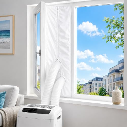 Hycago Air Conditioner Window Seal 500cm/197'',Universal AC Window Seal Kit with Double Zipper and Adhesive Fastener,Wind Resistant/Waterproof/Insect Guard Window Seal for Portable AC Tumbler Dryer