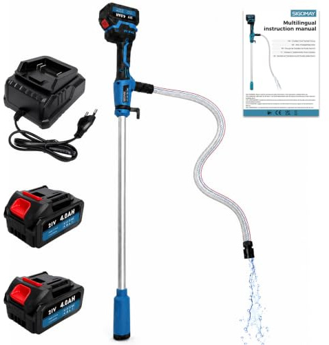 SIGOMAY Pompe de Transfert sans Fil, avec 2x Batteries 4.0Ah, Pompe Vide-Cave Électrique avec Écran Digital et Arrêt Automatique, 2725 L/h, pour Diesel, Eau, Jardin, Piscine, IBC