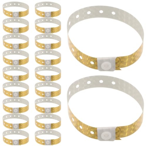 ABOOFAN 40pcs Gold Holographic Disposable Wristbands for VIP Identification and Concerts, Water-Resistant Plastic Entry Wristbands Tamper Resistant Features for Reliable Access Control