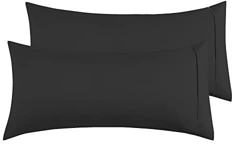 Funda de Almohada 100% Microfibra 50 x 90 cm, Juego de 2 Fundas Almohada Extra Suave Hipoalergénicas Transpirable Negro