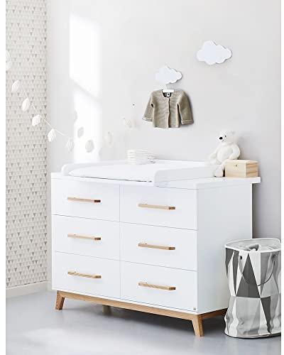 Lomadox Wickelkommode Babyzimmer 140 cm breit in weiß edelmatt mit Wickelaufsatz, B/H/T: 140/98-105/58-78 cm