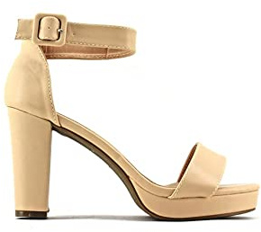 MODELISA - Sandalia Tacón Ancho Con Plataforma Fiesta Abierta PU Hebilla Al Tobillo Mujer (Beige, numeric_37)