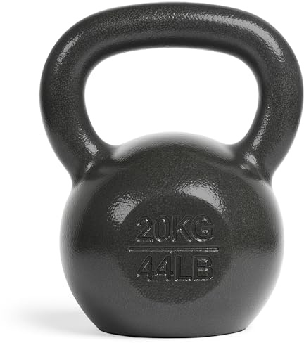 unycos - Pesa Rusa de Hierro Fundido, Kettlebell de 20 kg con Revestimiento Duradero, Mango Amplio para Ejercicios y Entrenamientos de Musculación, Culturismo y Fitness, Gimnasio en Casa (Negro)