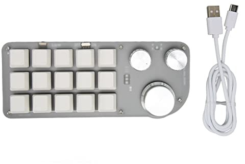 Teclado Mecánico de una Mano 15 Teclas 3 Perillas con RGB Conectado Plug and Play Multifuncional Mini Gaming Keypad Función de Retardo para Gaming Office