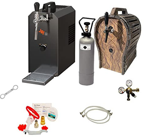 Set Completo: Dispensadores de Cerveza Jet 30 Enfriador seco de 1 línea, 35 litros/h con Barril de Madera, Juego de Limpieza para dispensador de Cerveza y Barril, KEG:KeyKeg
