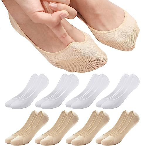 ILovDaisy 8 Paires de Chaussettes Ballerine pour Femmes Respirantes, Chaussettes Invisibles pour Chaussures à Plateforme Sans Montrer, Antidérapantes avec Coussinets en Silicone, Chaussettes Courtes