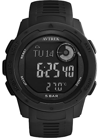 AVTREK Waterproof Digital Watch, Outdoor Sports Watch, Military Army Watch with Pedometer, Altimeter, Compass - Perfect for Men, Women, and Teenagers (black)