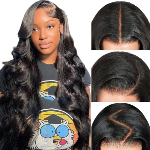 Pizazz 13x6 HD Transparent Lace Front Wigs Human hair Pre Plucked 180 Density Brazilian Body Wave Frontal Wigs Human Hair with Baby Hair Natural Hairline Natural Black Color 28Inch