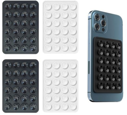 iLamvie Pack de 4 ventouses en Silicone pour Tous Les modèles de téléphones, Support de téléphone antidérapant pour Selfies et vidéos, Mains Libres, Durable et Facile à Utiliser(2 Noir+2 Blanc)
