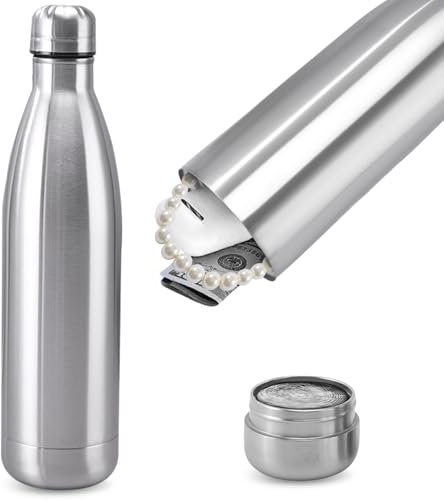WANDGU Scomparto Nascosto Segreto Bottiglia Acqua in Acciaio Inox : 750ML Bottiglia di Denaro SegReta Safe Stash, Contenitore Segreto per Bottiglie d'Acqua per Oggetti di Valore, Carte, Chiavi