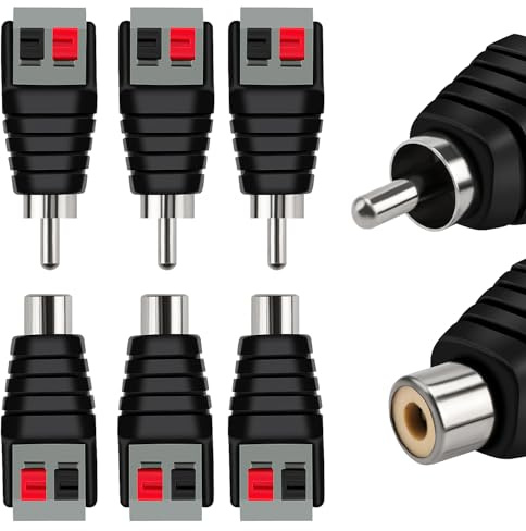 KUOQIY 3 Pares RCA Macho y Hembra a 2 Tornillos Terminal Strip Speaker Phono, RCA a Altavoz Adaptador de Cable Tipo de Prensa de Resorte para CCTV