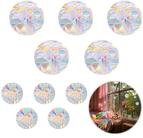 10 st prismor fönsterklistermärken, fågelskydd klistermärken antikollision, regnbåge fönsterfilm solfångare, runda fönsterklistermärken av PVC, osynlig fönsterdekoration för vardagsrum sovrum kök