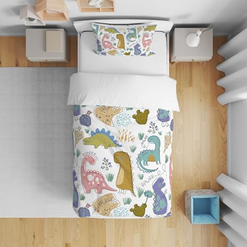 DJDEA Dinosaure, copripiumino 120 x 150 cm, copripiumino per bambini in microfibra per una persona, set da letto con cerniera per bambini con federa 40 x 60 cm