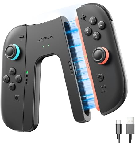 JSAUX laddningshandtag kompatibel med switch 2, magnetisk greppkontroll | kompatibel med switch 2 JoyPad, spel under laddning med LED-indikator och 1,5M/4,9 fot laddningskabel-svart