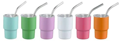 Veciado Mini bicchiere da liquore con cannuccia, in metallo a sublimazione, doppio strato, 3 oz, con coperchio, durevole, facile da usare