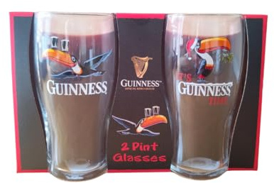 Guinness Toucan Tulip Glass Set – 2 Pack Gift Box | Classic & Christmas Edition Pint Glasses | Official Merchandise