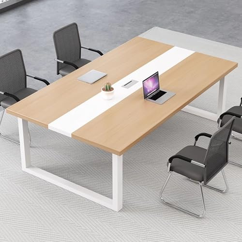 Moderner Konferenztisch für Büro, langer Besprechungstisch mit Kabelmanagement, 160-240 cm, geeignet für Trainingsräume und Seminare, Holz-Finish, 200 x 120 cm