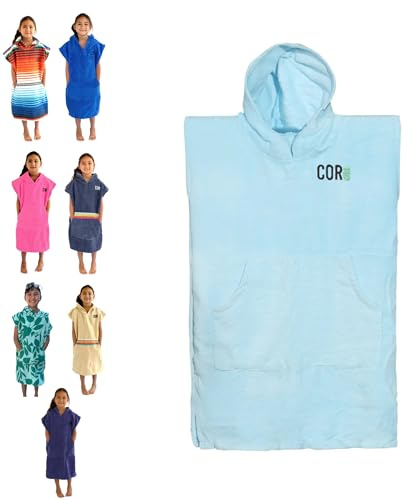 COR Surf poncho ombyteshandduk rock med huva och framficka för barn, fungerar som strandhandduk och filt, tillverkad av snabbtorkande mikrofiber, passar åldrarna 3-8 år