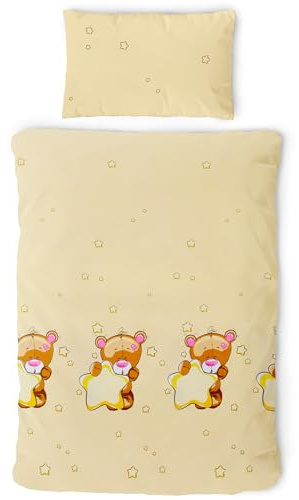 Gräfenstayn® 2-TLG. Kinderbettwäsche Set mit Tiermotiv und integriertem Reißverschluss - aus 100% Baumwolle (Renforce-Qualität) - Deckenbezug 135x100cm und Kissenbezug 60x40cm (Teddy & Stern)