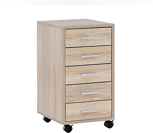 FineBuy Rollcontainer 33x63x38 cm Holz mit 5 Schubladen