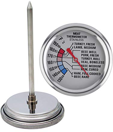 Blacksail Kitchen Analog Meat Thermometer for Grilling Smoking Oven Safe Stainless Steel 2 3/4-Inch Dial (Stainless Steel)