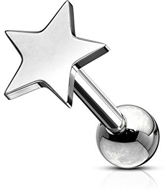 beyoutifulthings 1 Knorpel Ohr-stecker Flat-Top Stern Cartilage Labret Piercing-s Tragus viele Farben Edelstahl Schraub-Verschluss Steg 6,5/1,2mm