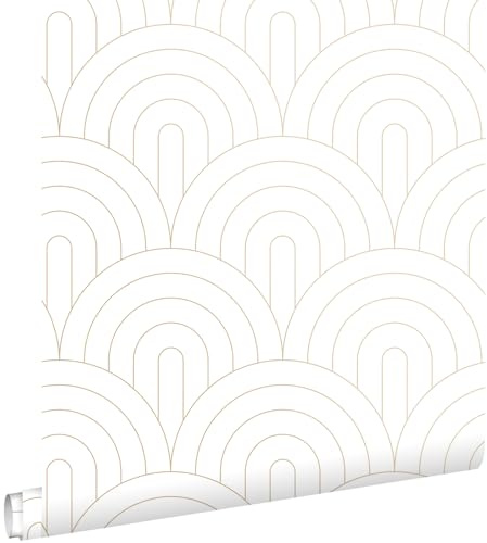 Esta Home Tapete Art Decó Muster Weiß und Gold 53 cm x 10.05 m