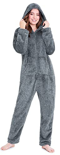 CityComfort Combinaison Pyjama Femme, Grenouillère Femme Pyjama Onesie Tout en Un en Polaire S-XL (Gris, M)