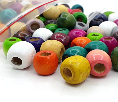Perlin Holzperlen 12mm Holz Perlen zum auffädeln Holzkugeln Grossloch 5mm großes loch zum auffädeln Rund Bunte Mix Farben Set zum Basteln 200 Stück