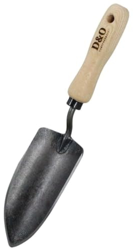 D&O X-Treme Blumenkelle aus geschmiedeten Borstahl mit Holzgriff (Esche) - Gesamtlänge 35 cm - Pflanzenkelle, Gartenschippe, Blumenschaufel, Handschaufel